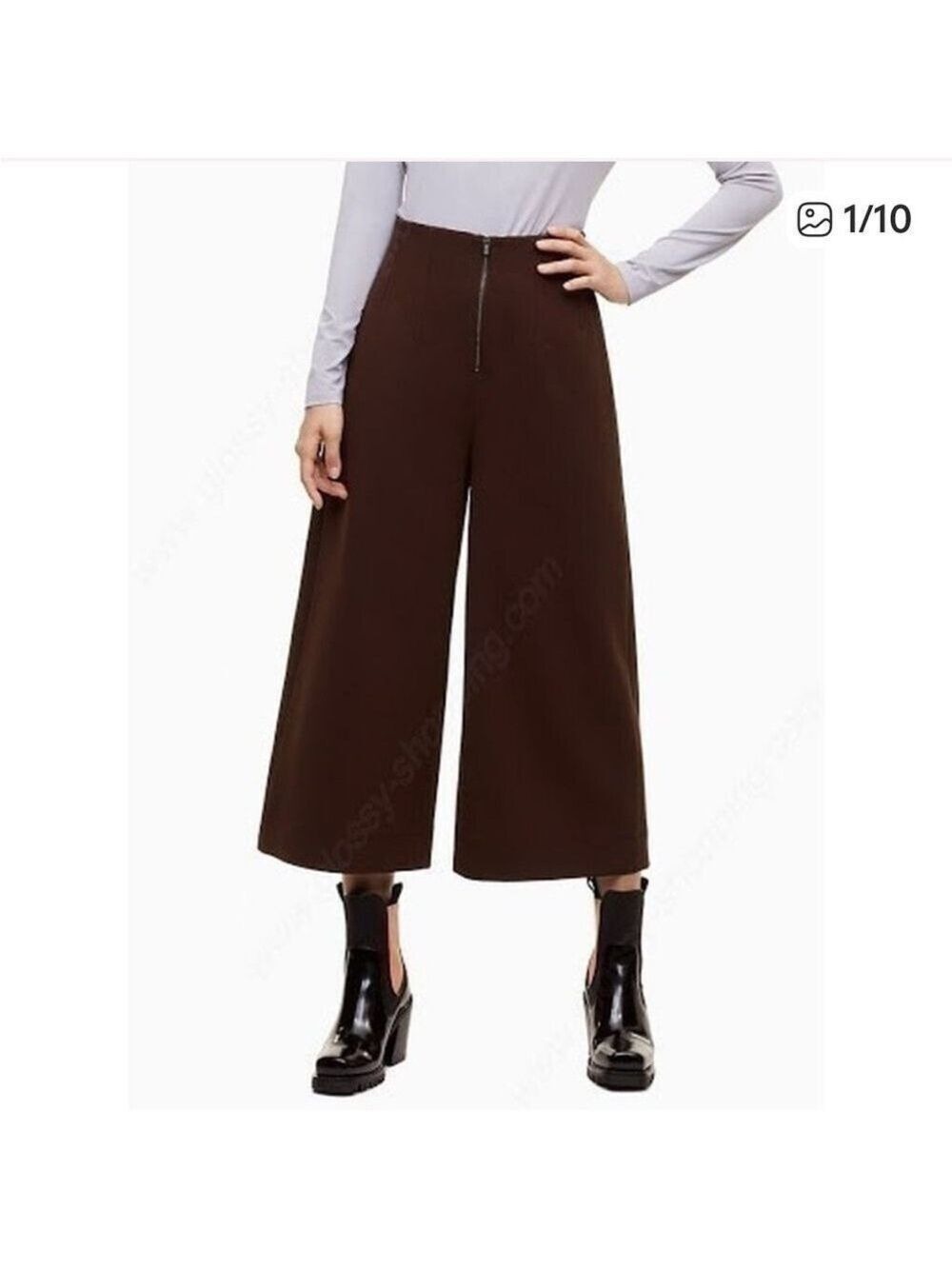 Aritzia BABATON 1-01 Cady Pant Brown Zipper Front Corset Waist Wide Leg Size 0 - Picture 3 of 11